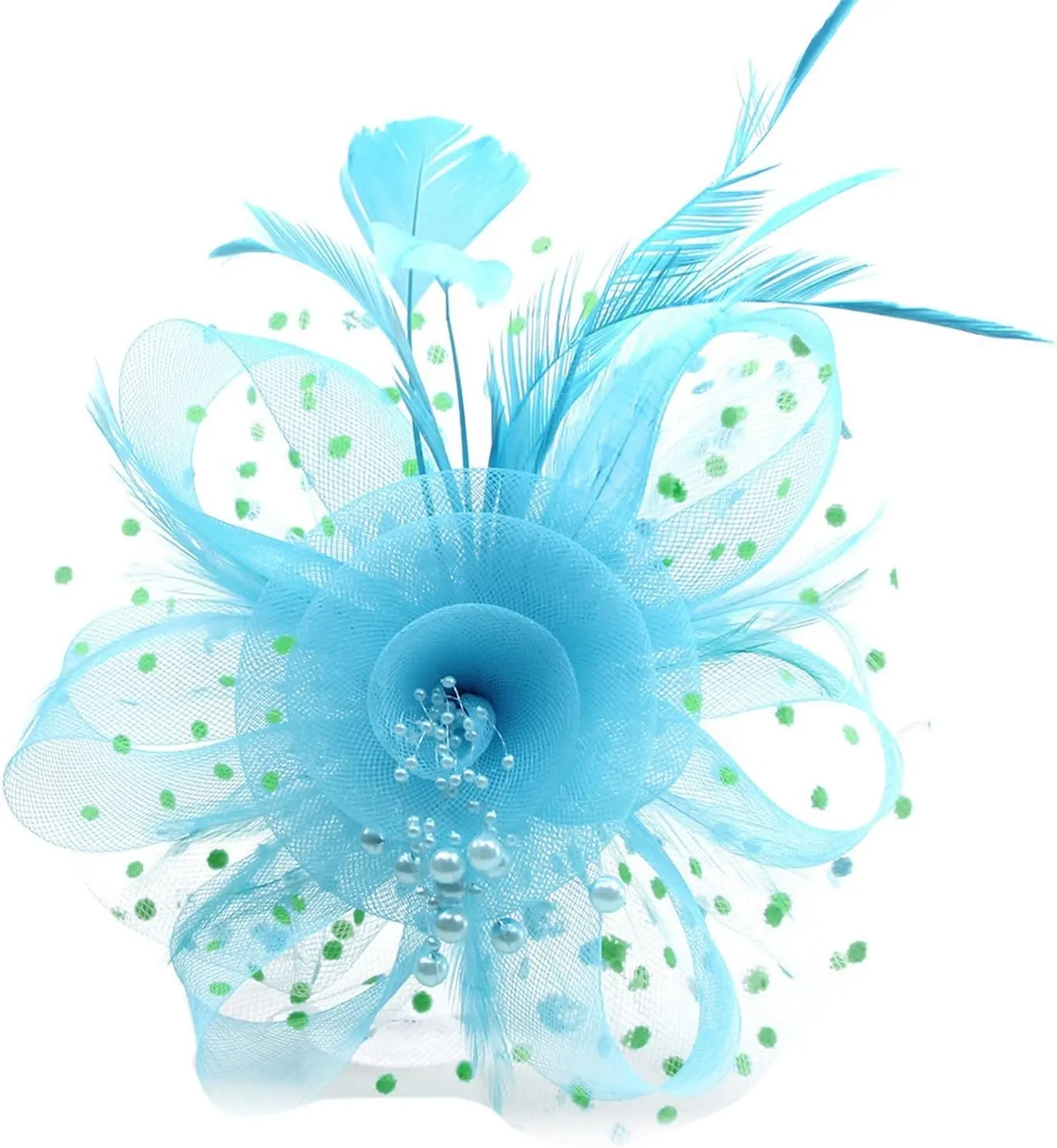 20s 50s Pillbox Derb Fascinator Hat eil Feather Fascinators Hair Clip Wedding Tea Part Hat (Sky Blue, One Size)