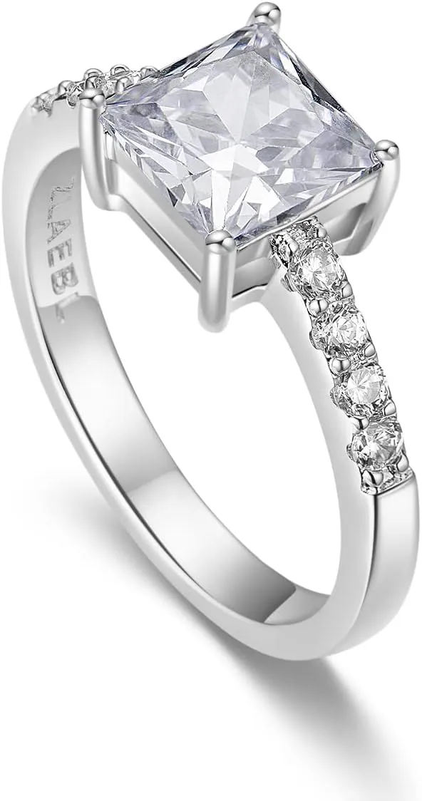 2.24 Carat (ctw) moissanite Engagement Rings for Women Princess Cut moissanite Rings Platinum Plated Silver Rings Wedding Band for Women Gifts Diamond Rings