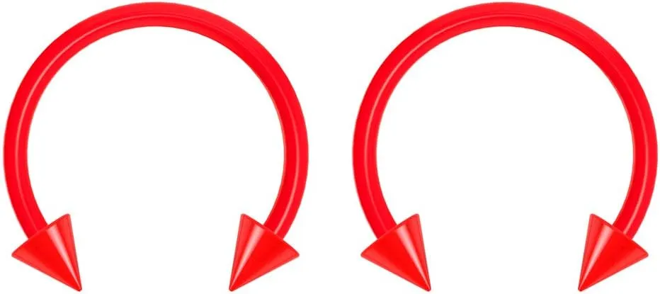 2pc 16g Dental-Grade Clear Acrylic Red Horseshoe Hoop 3mm Spike Circular Barbells Earrings Cartilage Helix Septum Nose Lip Rings - 10mm