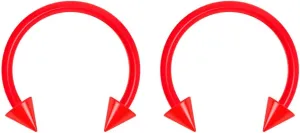 2pc 16g Dental-Grade Clear Acrylic Red Horseshoe Hoop 3mm Spike Circular Barbells Earrings Cartilage Helix Septum Nose Lip Rings - 10mm