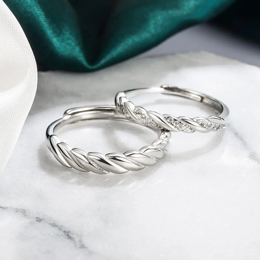 2pcs Couple Matching Rings Sets 925 Silver Plated Bow Stars and Moon Moonstone CZ Wedding Engagement Ring Bridal Sets Adjustable His & Hers Couples Promise Rings