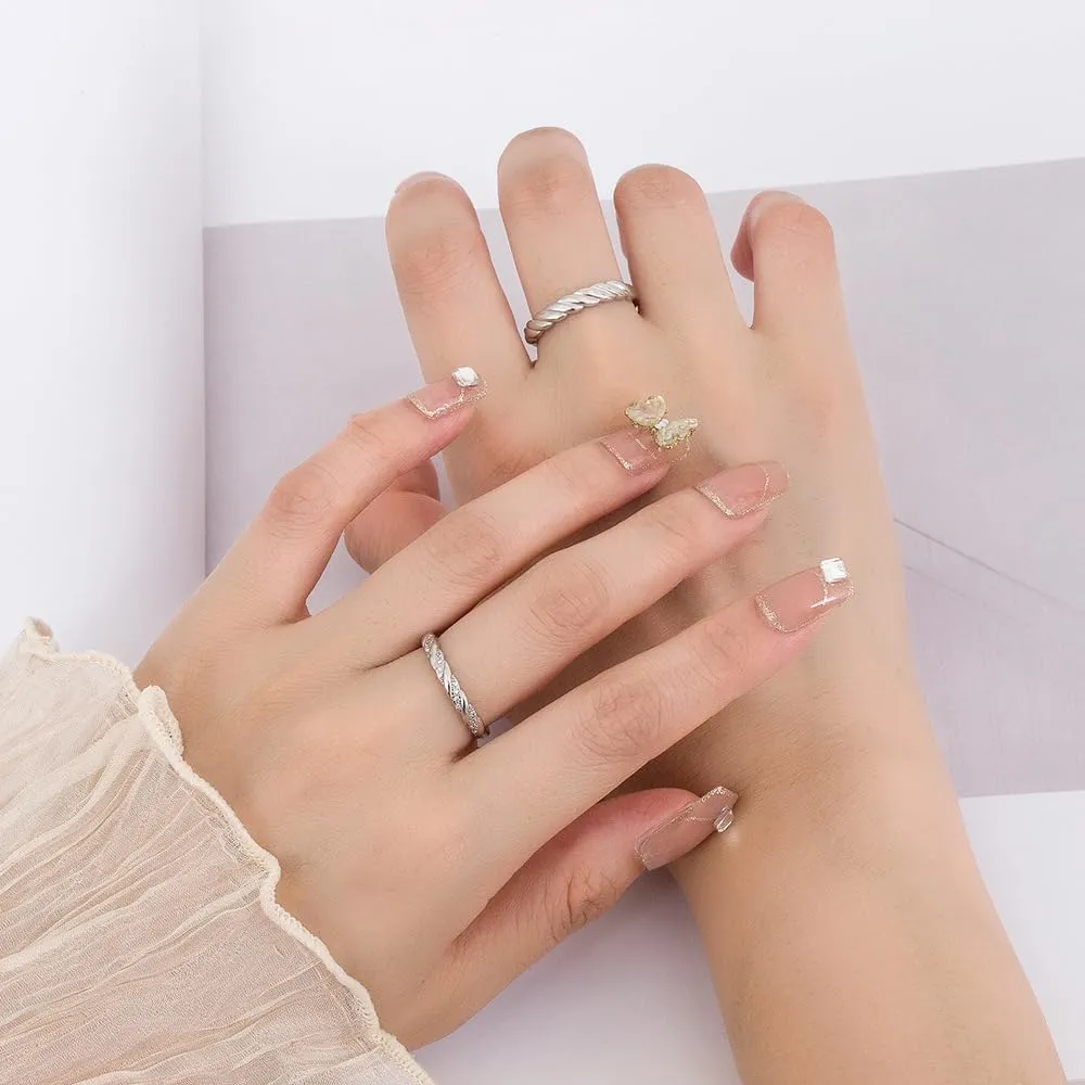 2pcs Couple Matching Rings Sets 925 Silver Plated Bow Stars and Moon Moonstone CZ Wedding Engagement Ring Bridal Sets Adjustable His & Hers Couples Promise Rings