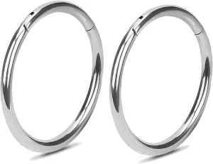 2Pcs Women Men Titanium Nose Rings Hoops 20G 18G 16G Hinged Nose Clicker for Nostril Septum Cartilage Helix Tragus Conch Daith Rook Lip Ear Lobe Piercings Diameter 6mm/7mm/8mm/9mm/10mm/12mm Sliver-Gold-Black-Rose Gold