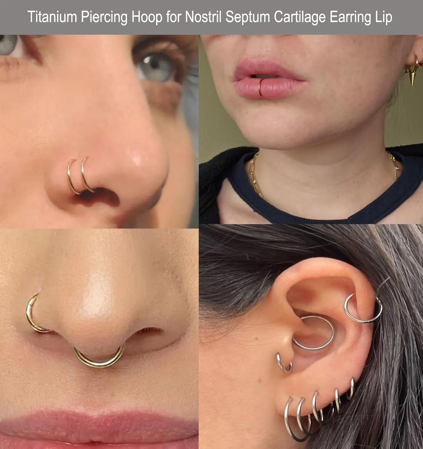 2Pcs Women Men Titanium Nose Rings Hoops 20G 18G 16G Hinged Nose Clicker for Nostril Septum Cartilage Helix Tragus Conch Daith Rook Lip Ear Lobe Piercings Diameter 6mm/7mm/8mm/9mm/10mm/12mm Sliver-Gold-Black-Rose Gold