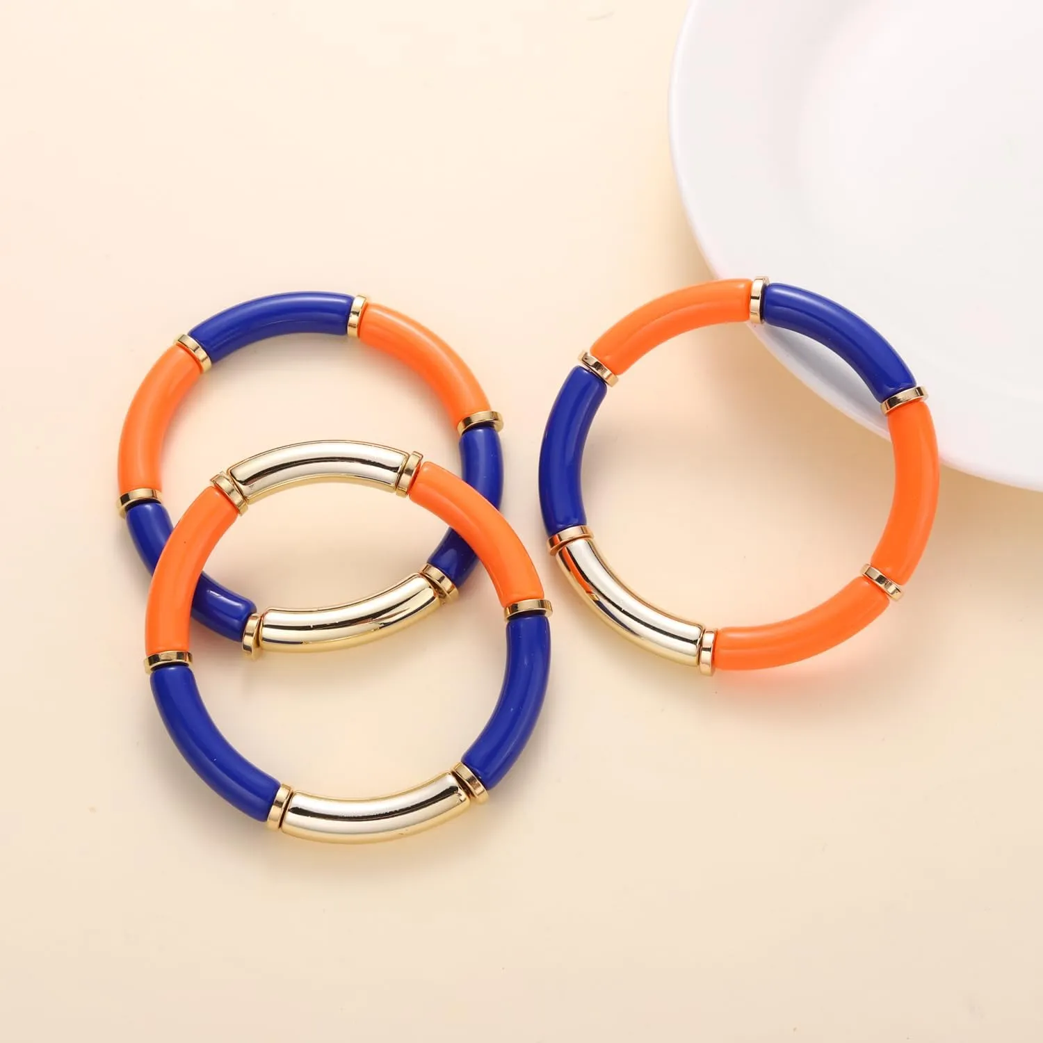 3 Pack Game Day Bracelets for Women Bamboo Tube Bangles Bracelets Chunky Curved Stacking Football Stretch Bracelets Game Day Jewelry Accessories Sports Fan Gifts