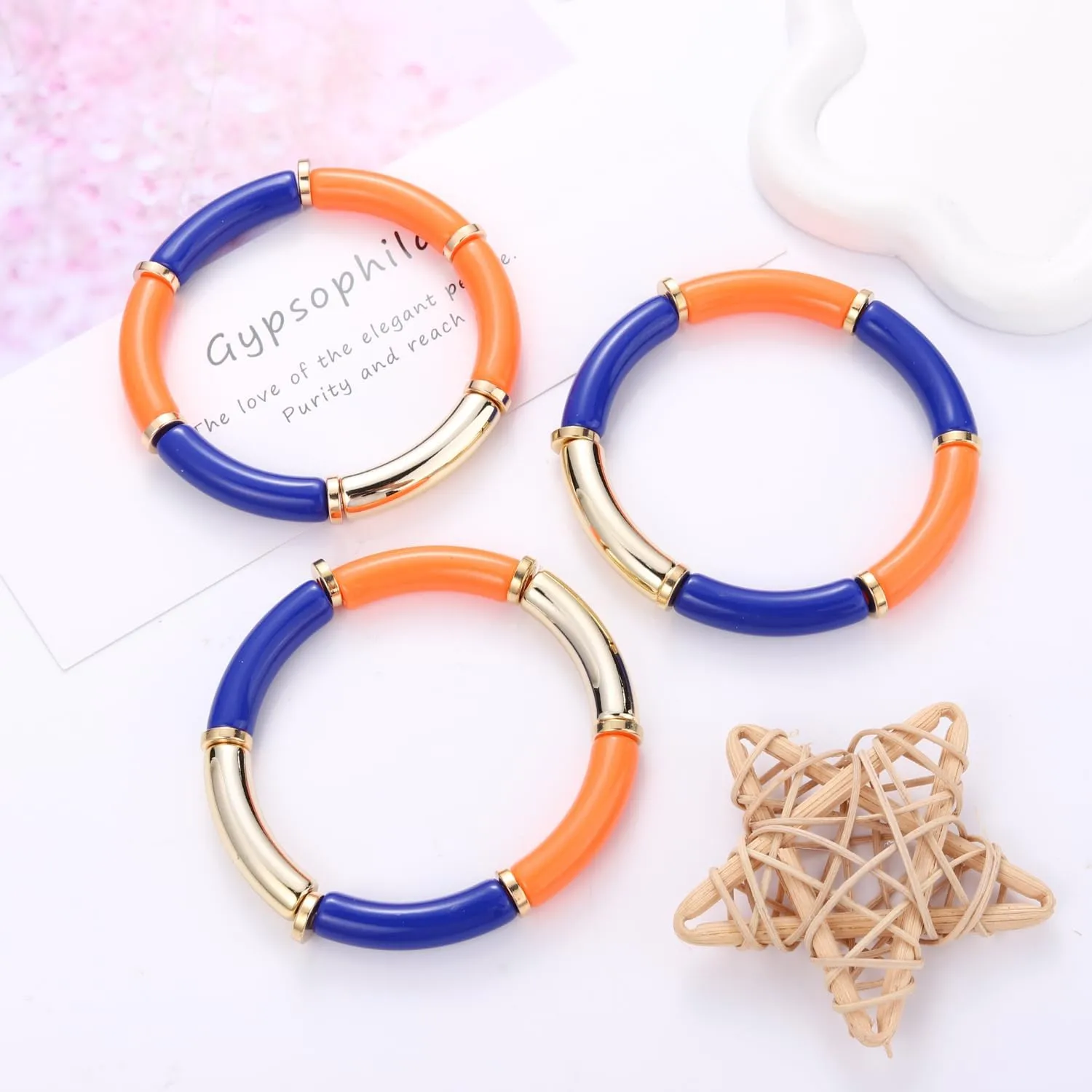 3 Pack Game Day Bracelets for Women Bamboo Tube Bangles Bracelets Chunky Curved Stacking Football Stretch Bracelets Game Day Jewelry Accessories Sports Fan Gifts
