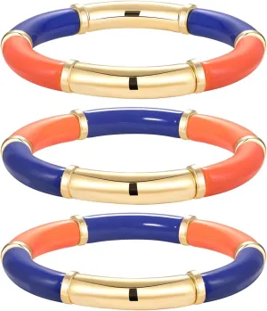 3 Pack Game Day Bracelets for Women Bamboo Tube Bangles Bracelets Chunky Curved Stacking Football Stretch Bracelets Game Day Jewelry Accessories Sports Fan Gifts