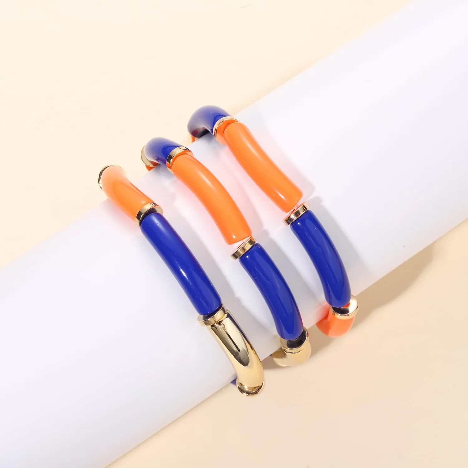 3 Pack Game Day Bracelets for Women Bamboo Tube Bangles Bracelets Chunky Curved Stacking Football Stretch Bracelets Game Day Jewelry Accessories Sports Fan Gifts
