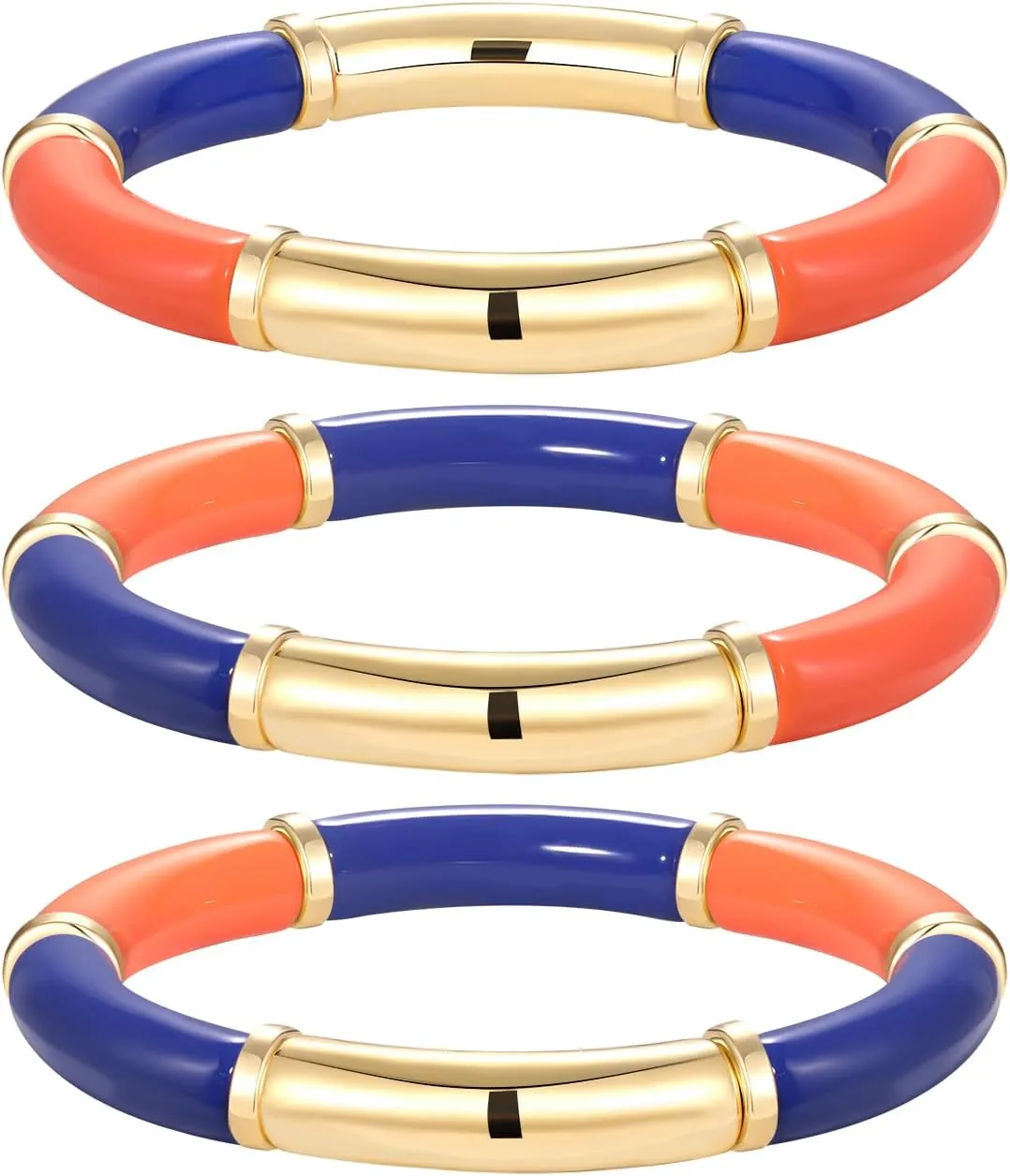 3 Pack Game Day Bracelets for Women Bamboo Tube Bangles Bracelets Chunky Curved Stacking Football Stretch Bracelets Game Day Jewelry Accessories Sports Fan Gifts