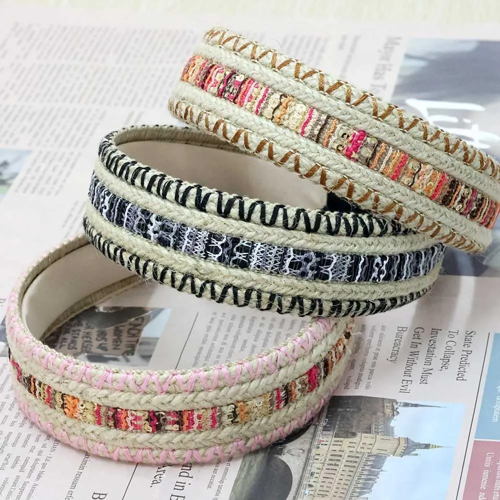 3 Pack Straw Headbands for Women & Girls Raffia Wide Headbands Boho Rattan Hair Accessories Beach