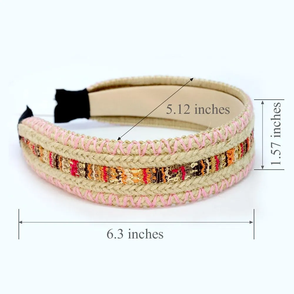 3 Pack Straw Headbands for Women & Girls Raffia Wide Headbands Boho Rattan Hair Accessories Beach