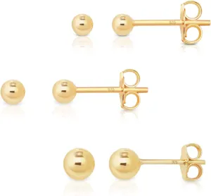 3 PAIRS 925 sterling silver stud earrings for women - tiny stud earrings - 24K Yellow or 18K Rose Gold Plated - small gold stud earrings - earrings studs pack - Diameter: 2, 3, 4, 5, 6 mm
