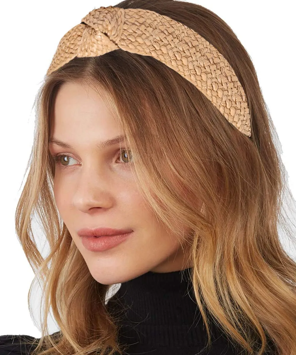 3Pack Rattan Headbands Wide Straw Knotted Headbands for Women Bohemia Woven Raffia Headwear with 3 Pairs Rattan Earrings Summer Beach Holiday Hair Accessory (3PCS 3Pairs)