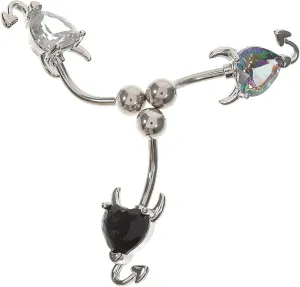 3Pcs Devil Heart Belly Button Rings for Women Gemstone Navel Jewelry Stylish Dangling Piercing Accessories for Party and Beach Wear