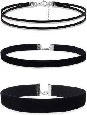 3pcs Set Black Choker Necklace Black Velvet Choker Set Layered Black Suede Classic Chokers Adjustable Gothic Collar Necklace for Party Cosplay Christmas Birthday Jewelry Gifts for Women