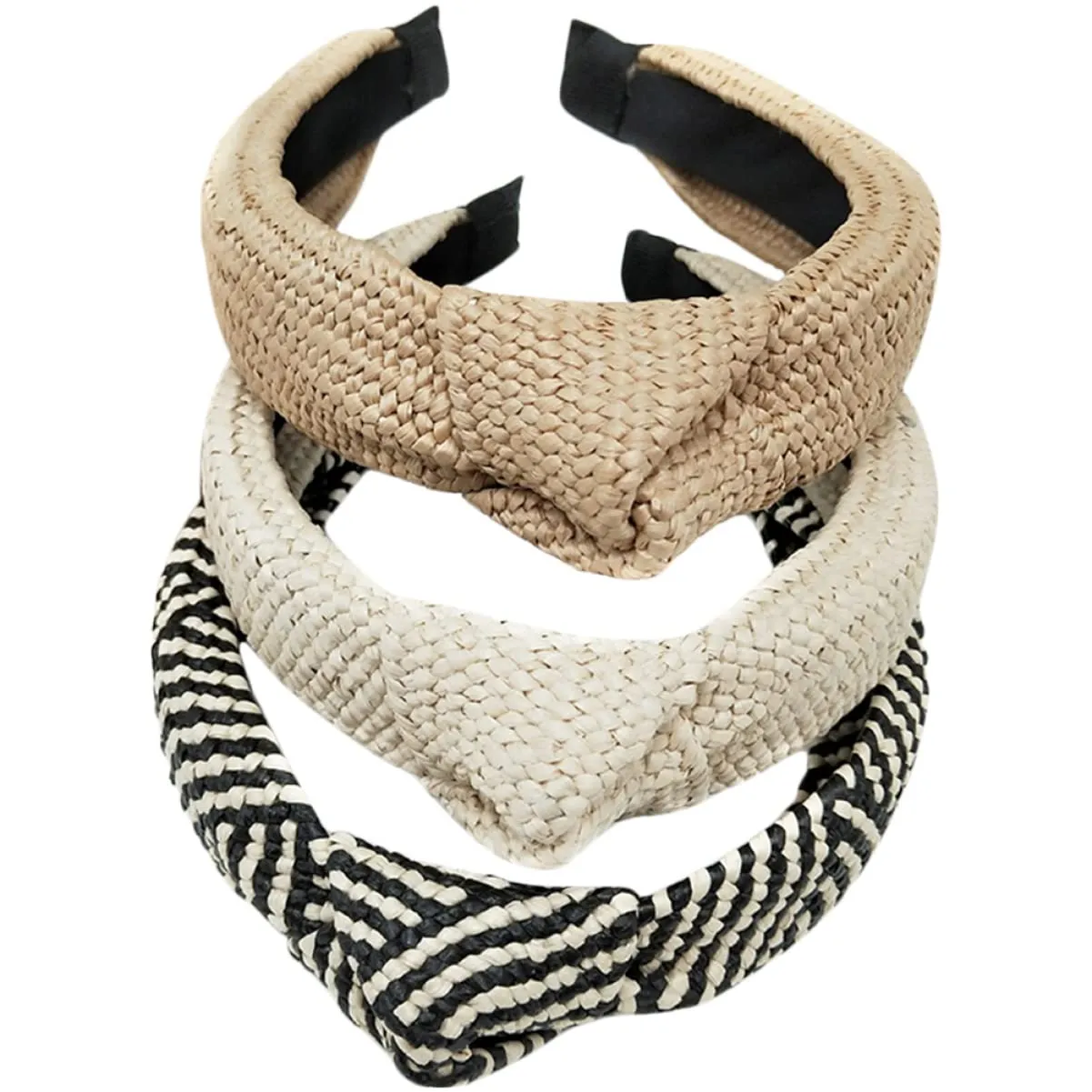 3pcs Straw for Girl Hairbands Top Knot Summer Beach Rattan Girls Headwear Wide Thick Turban Knitted Hair Accessories Knotted Women Woven Headdress Headbands Headdresses