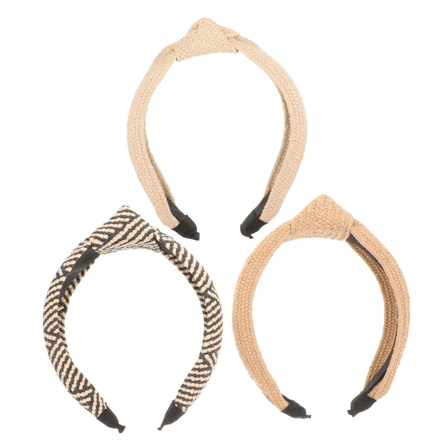 3Pcs Straw Knotted Headbands for Women Wide Knitted Hair Bands Stylish Headdresses for Spring Parties and Everyday Use