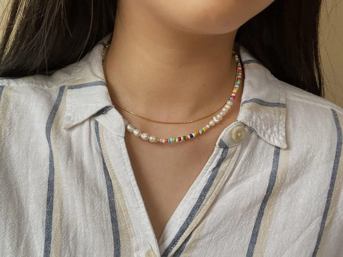 4-12 Pieces Beaded Choker Necklaces for Women Boho Seed Bead Choker Set Hawaiian Handmade Turquoise Beach Beads Necklace Chain Jewelry