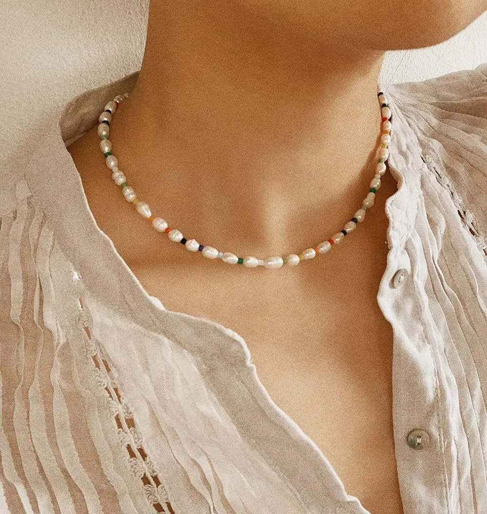 4-12 Pieces Beaded Choker Necklaces for Women Boho Seed Bead Choker Set Hawaiian Handmade Turquoise Beach Beads Necklace Chain Jewelry