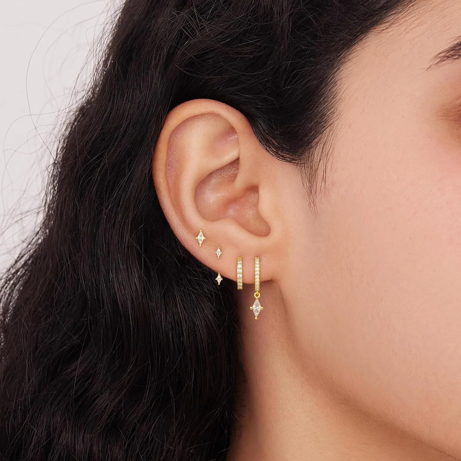 4 Pairs Stud Hoop Earrings Set for Women, Trendy Dangle Jacket Huggie Stacks for Multiple Piercing, Hypoallergenic Cartilage Jewelry Gifts