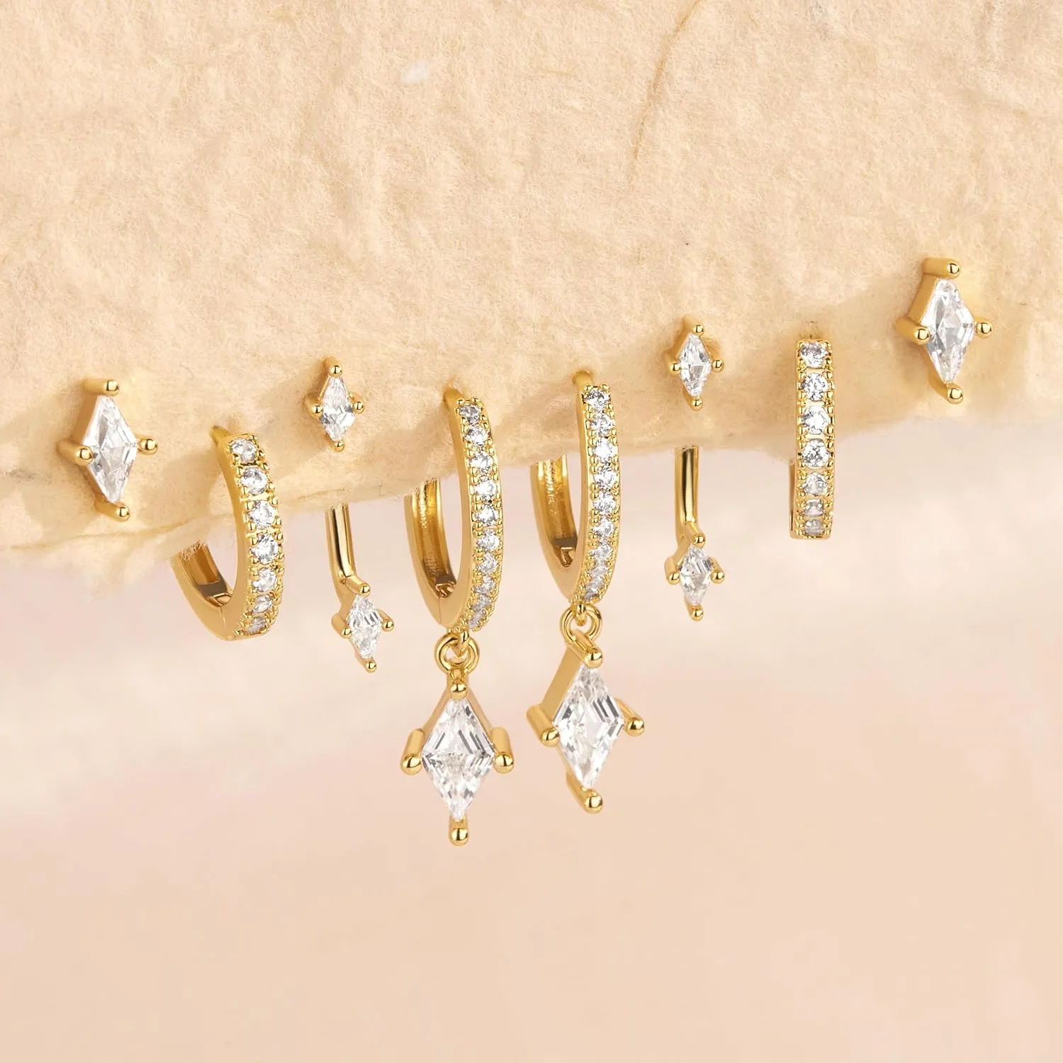 4 Pairs Stud Hoop Earrings Set for Women, Trendy Dangle Jacket Huggie Stacks for Multiple Piercing, Hypoallergenic Cartilage Jewelry Gifts