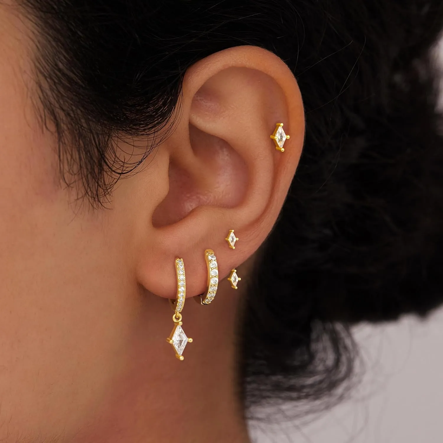 4 Pairs Stud Hoop Earrings Set for Women, Trendy Dangle Jacket Huggie Stacks for Multiple Piercing, Hypoallergenic Cartilage Jewelry Gifts