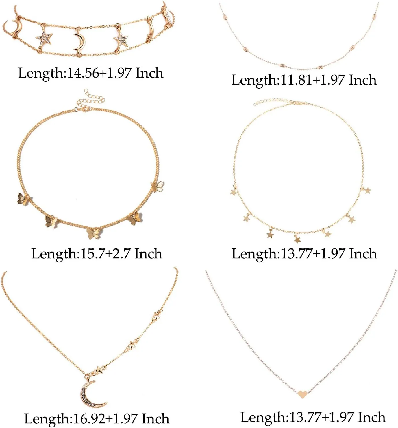 4 Sets Layered Choker Necklace Gold Butterfly Star Moon Heart Pendant Necklace Cute Vsco Multilayer Chain Choker Necklace for Women