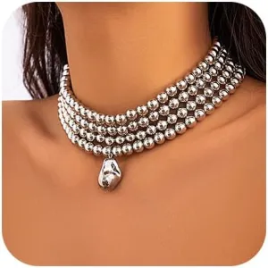4 Tier Boho Women Multilayer 1920s Necklace Chunky Dainty Beads Layered Choker Necklaces Handmade Beads Fashion Chunky Pendant Multilayer Adjustable Layering Chain Necklaces for Women