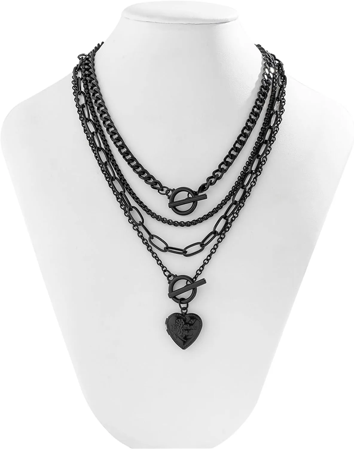 4pcs Black Layered Necklaces for Women,Vintage Fashion Heart/Coin/Star Pendant Necklace Punk Chunky Chain Choker Multilayer Aesthetic Adjustable Hiphop Necklaces Set Halloween Jewelry Gift