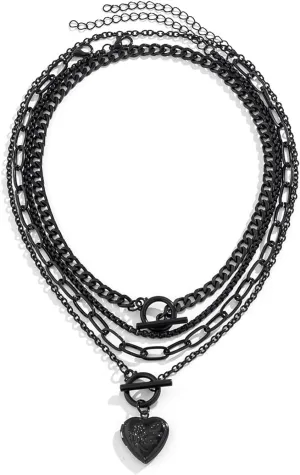 4pcs Black Layered Necklaces for Women,Vintage Fashion Heart/Coin/Star Pendant Necklace Punk Chunky Chain Choker Multilayer Aesthetic Adjustable Hiphop Necklaces Set Halloween Jewelry Gift