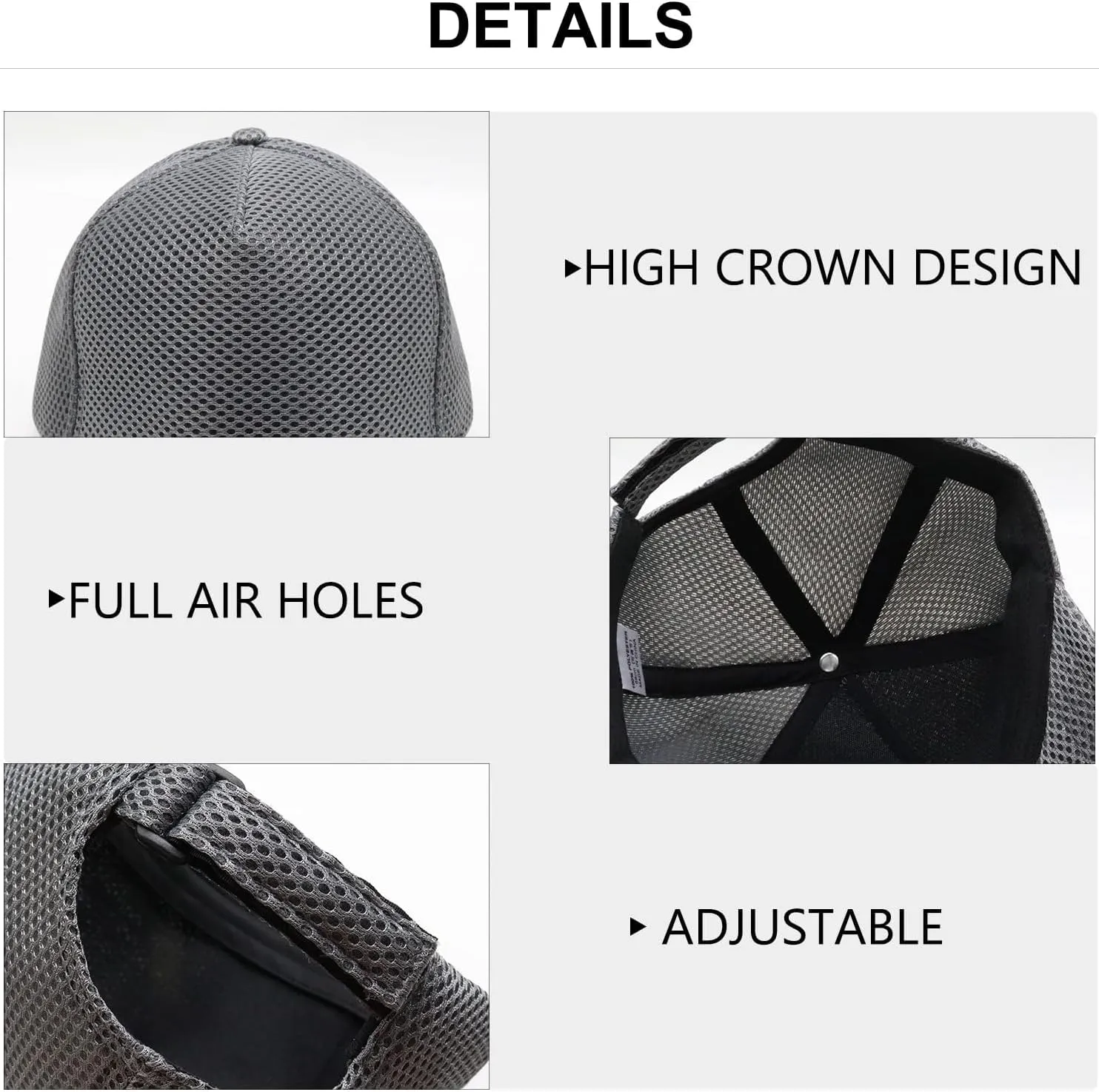 5 Panels High Crown Trucker Hats Mens Outdoor Breathable Full Mesh Snapback Baseball Caps Wide Brim Sun Hats Plus Size Q1037