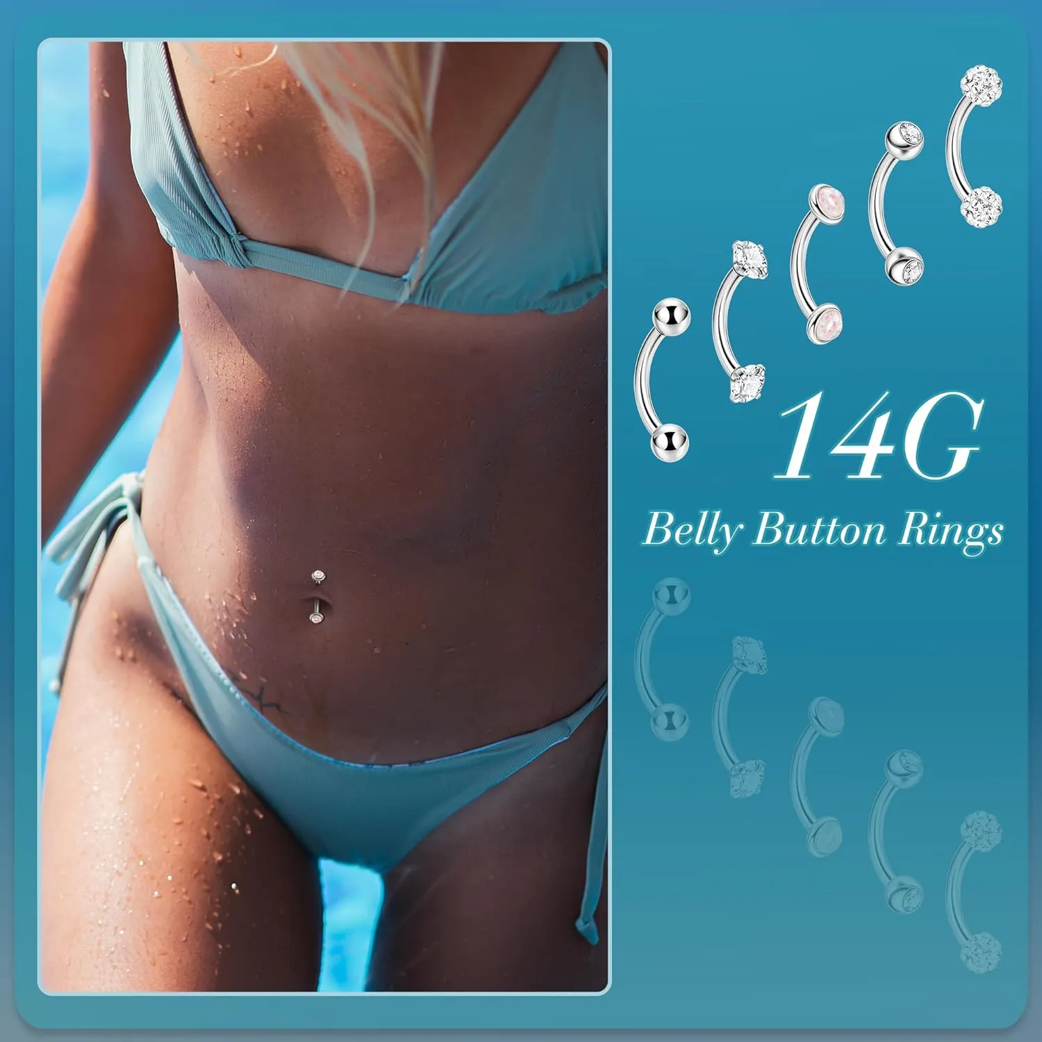 5PCS 14G 316L Stainless Steel Small Belly Button Rings for Women Tiny Simple Internally Threaded Navel Rings Hypoallergenic Petite CZ Opal Eyebrow Lip Daith Rook Piercing Jewelry 6-16MM