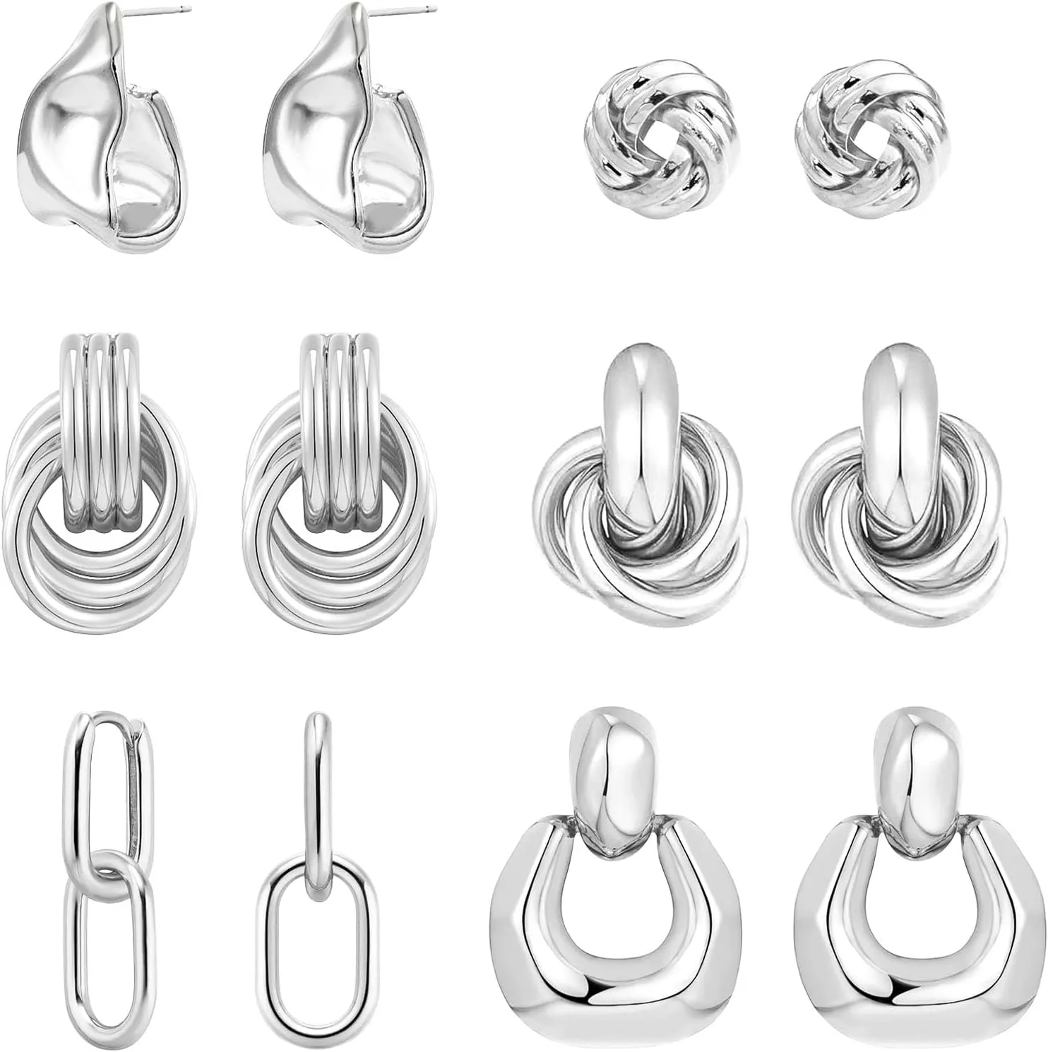 6 Pairs Gold Dangle Earrings for Women, 14K Gold Plated Earrings Geometric Knot Drop Huggie Earrings Trendy Jewelry Gifts