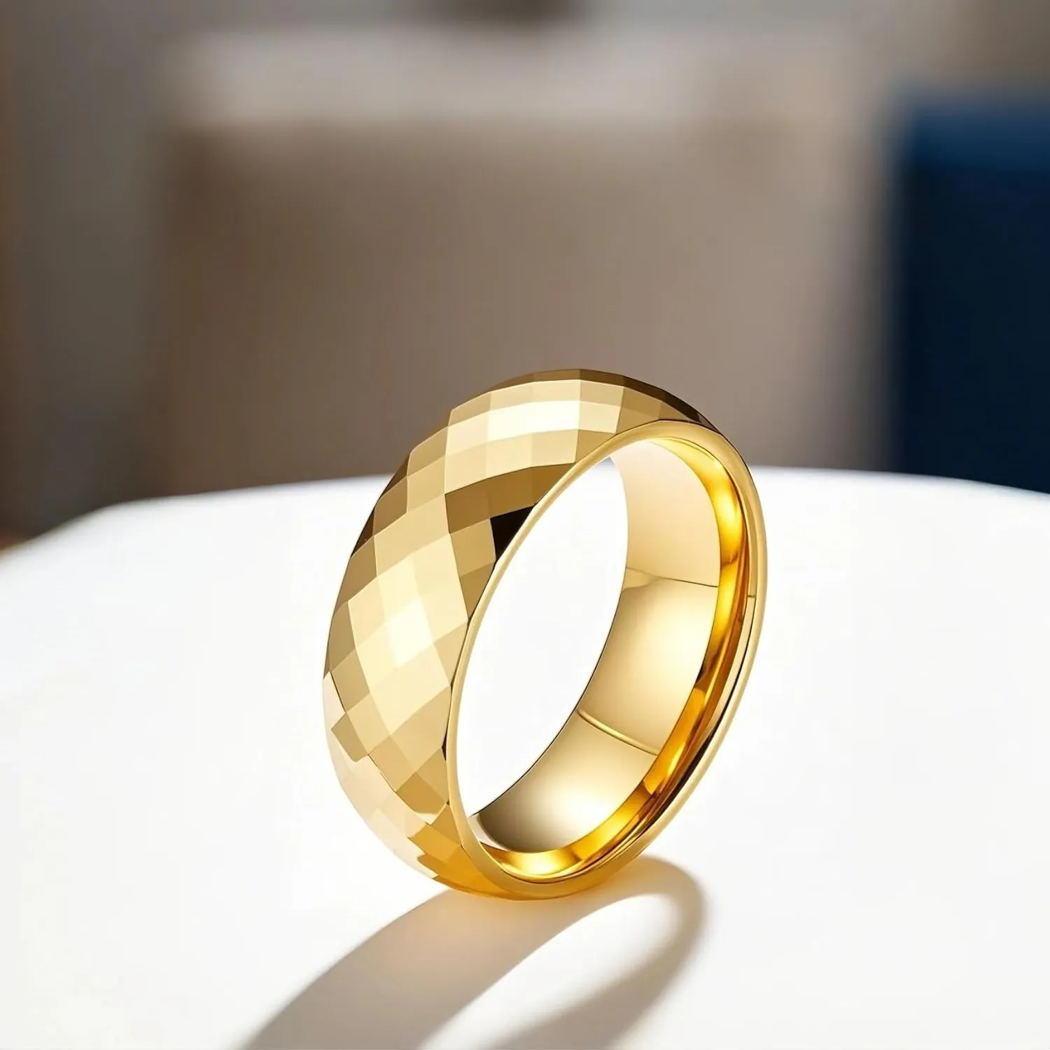 6mm/8mm Tungsten Rings for Men Women, Rose Gold/Gold/Silver Wedding Band Multi-Faceted Engagement Promise Ring for Couple Comfort Fit