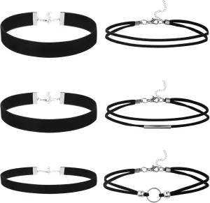 6Pcs Black Choker Necklace for Women Black Velvet Choker Set Layered Classic Choker Necklace Gothic Lace Collar Necklace for Halloween Party Cosplay Jewelry