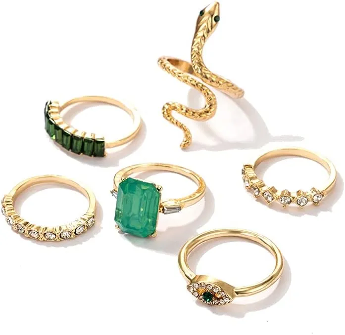 7-14 Pieces Gold Snake Knuckle Ring Set. Boho Rhinestone Stackable Rings Sets Jewelry,Vintage Stacking Finger Ring for Women,5 Styles