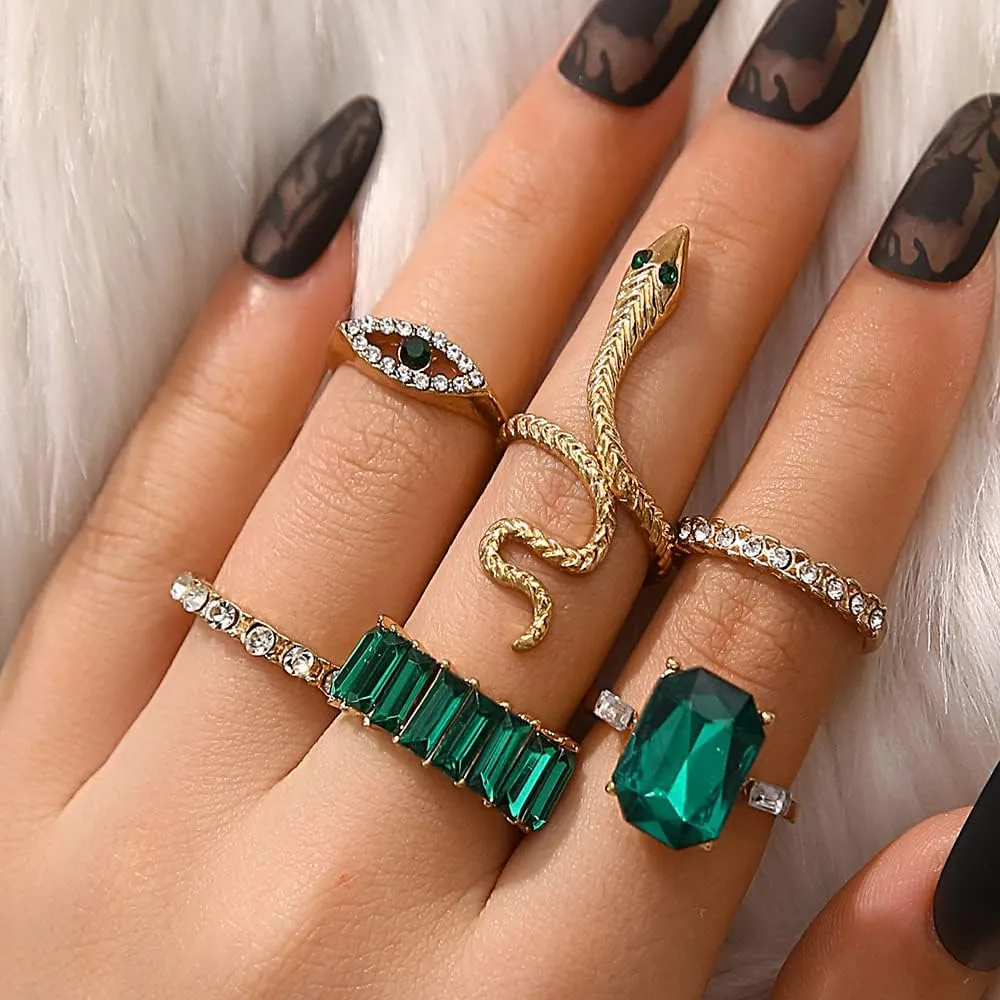 7-14 Pieces Gold Snake Knuckle Ring Set. Boho Rhinestone Stackable Rings Sets Jewelry,Vintage Stacking Finger Ring for Women,5 Styles