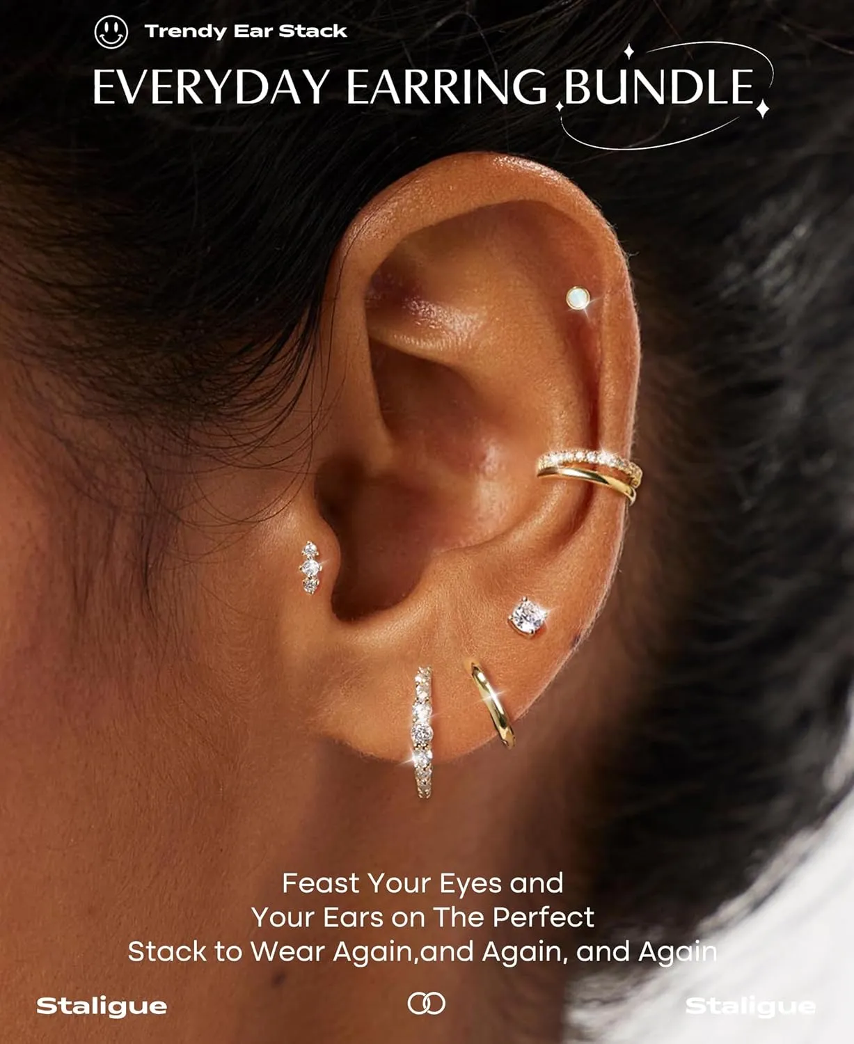 7 Pairs Gold Earrings Set for Women Trendy,Hypoallergenic Surgical Steel Flat Back Cartilage Earring Sets for Multiple Piercing,Lightweight Small Silver Gold Ear Cuff Huggie Hoop Stud Earrings Stacks