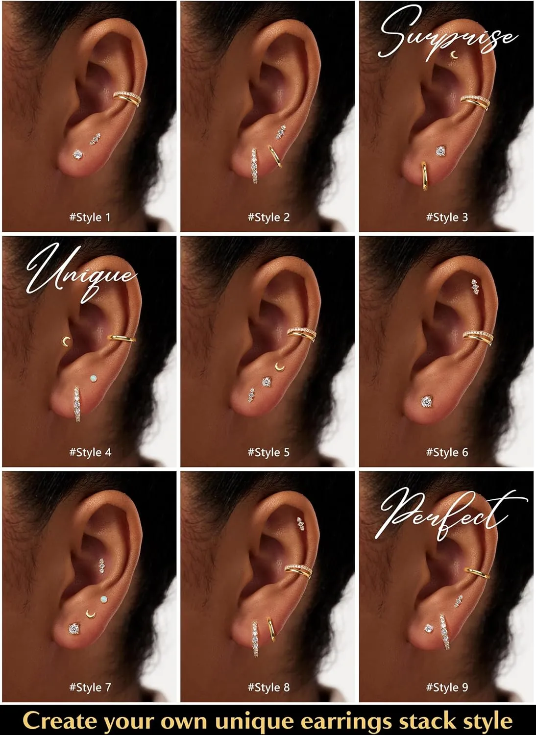 7 Pairs Gold Earrings Set for Women Trendy,Hypoallergenic Surgical Steel Flat Back Cartilage Earring Sets for Multiple Piercing,Lightweight Small Silver Gold Ear Cuff Huggie Hoop Stud Earrings Stacks