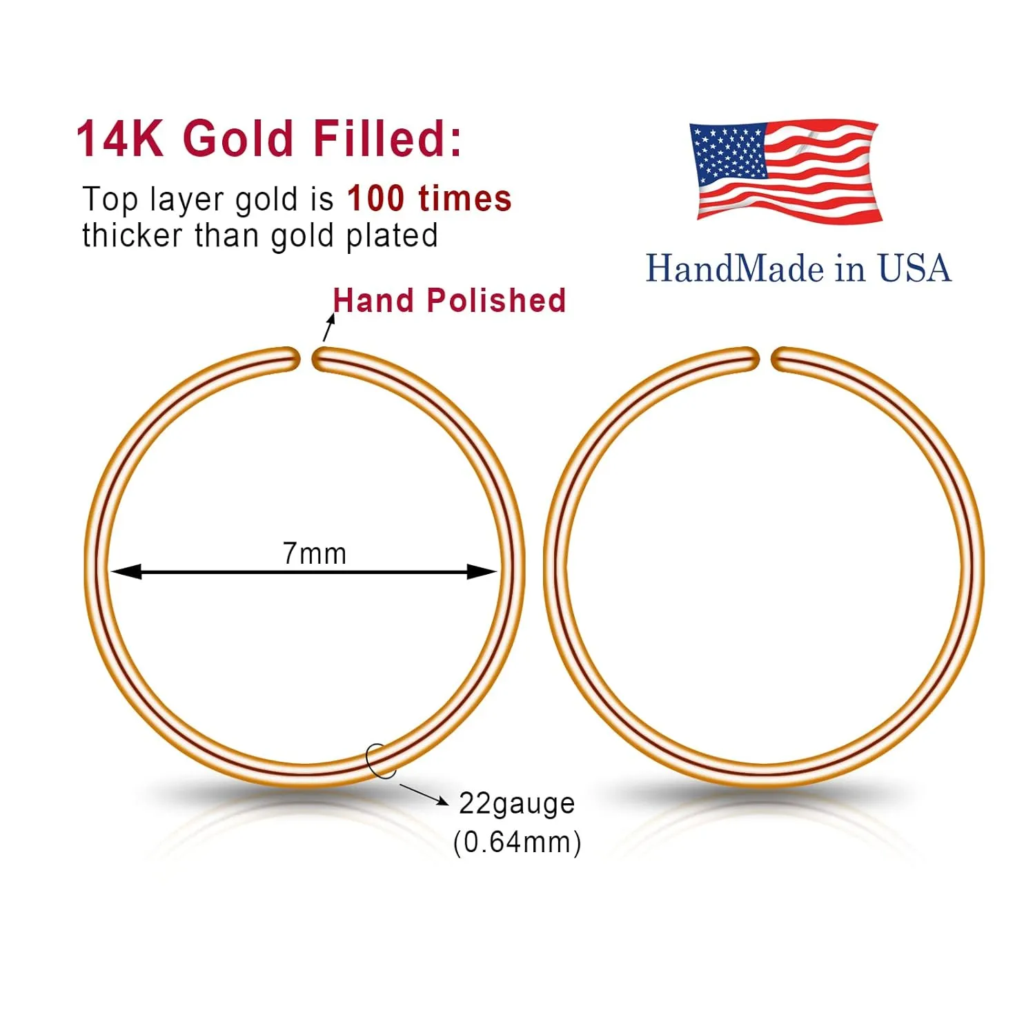 7mm Small 14k Rose Gold filled Hoop Earrings for Women Cartilage Helix Tragus