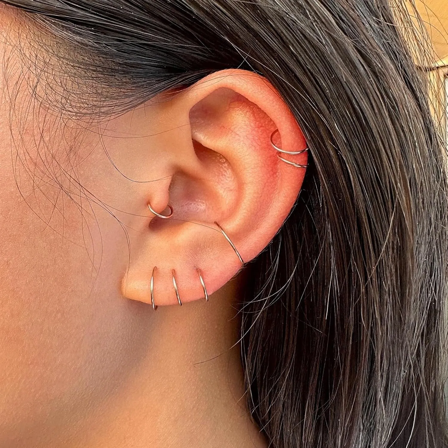 7mm Small 14k Rose Gold filled Hoop Earrings for Women Cartilage Helix Tragus
