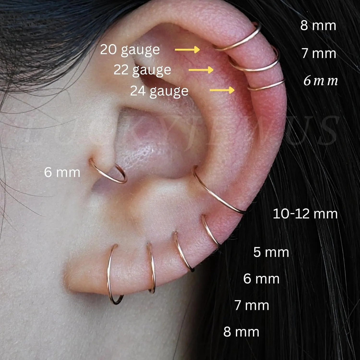 7mm Small 14k Rose Gold filled Hoop Earrings for Women Cartilage Helix Tragus