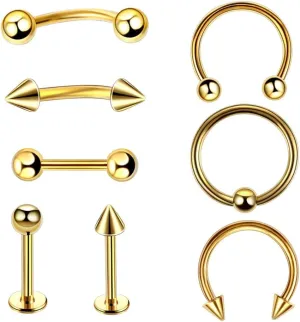 8 PCS 16G Silver Surgical Steel Straight Curved Barbells Horseshoe Spike Snake Eyes Tongue Nipple belly Eyebrow Nose Rings Tragus Earring Cartilage Mouth Hoops Piercing Jewelry Women Men Rings