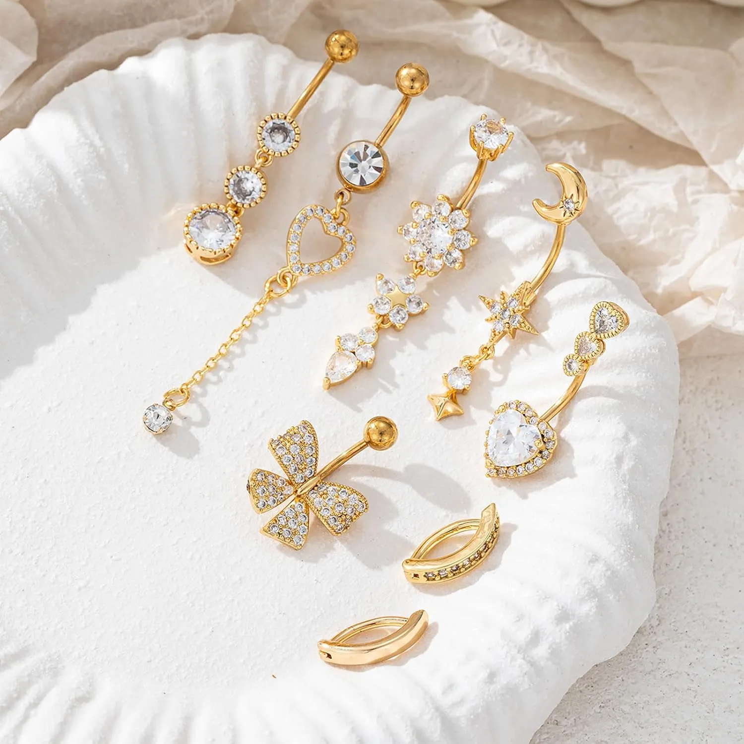 8 Pcs Belly Button Ring for Women,14K Gold Plated Belly Button Rings Dainty Surgical Belly Button Piercing Kit for Women Navel Piercings Pack Jewelry
