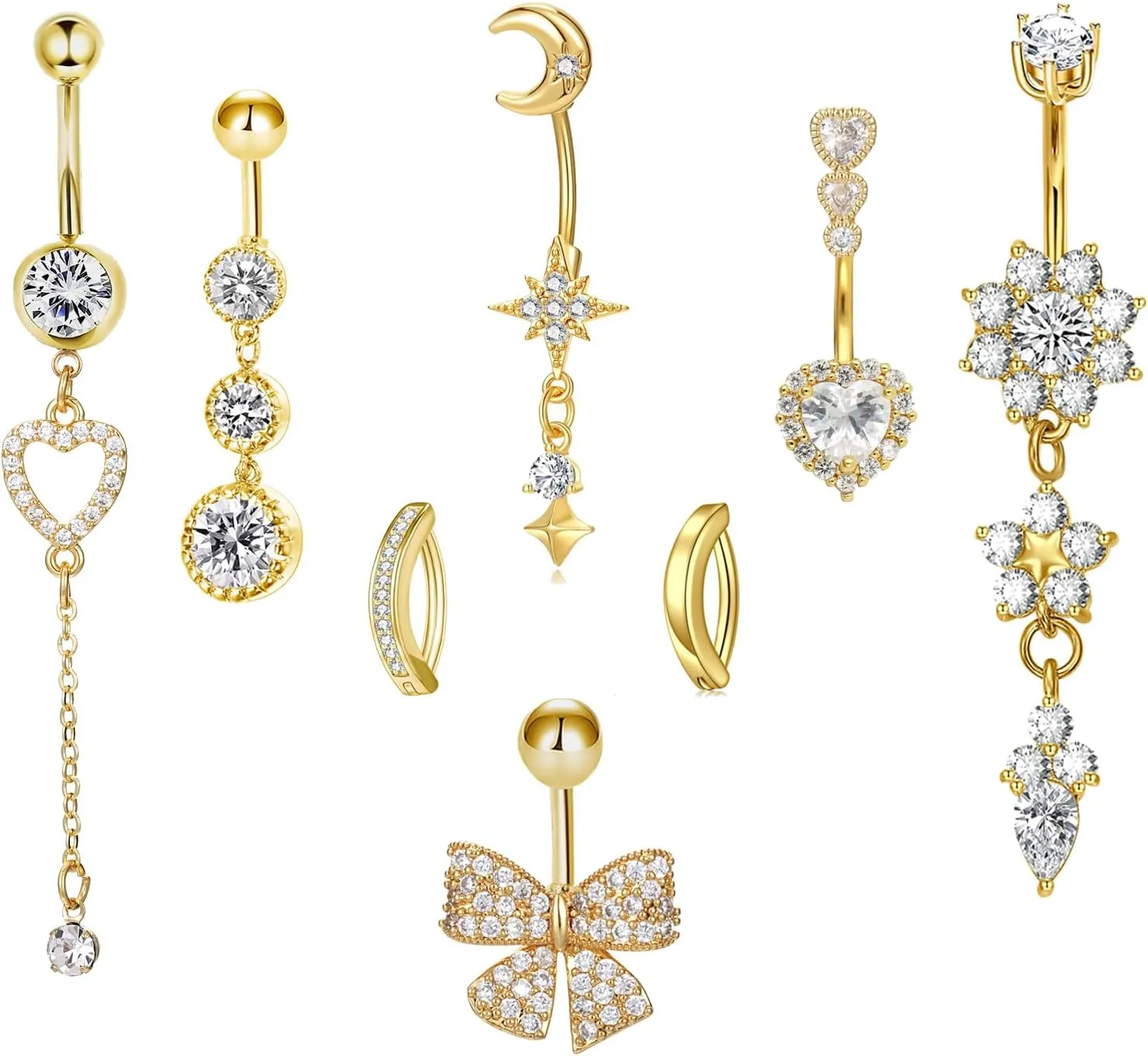 8 Pcs Belly Button Ring for Women,14K Gold Plated Belly Button Rings Dainty Surgical Belly Button Piercing Kit for Women Navel Piercings Pack Jewelry