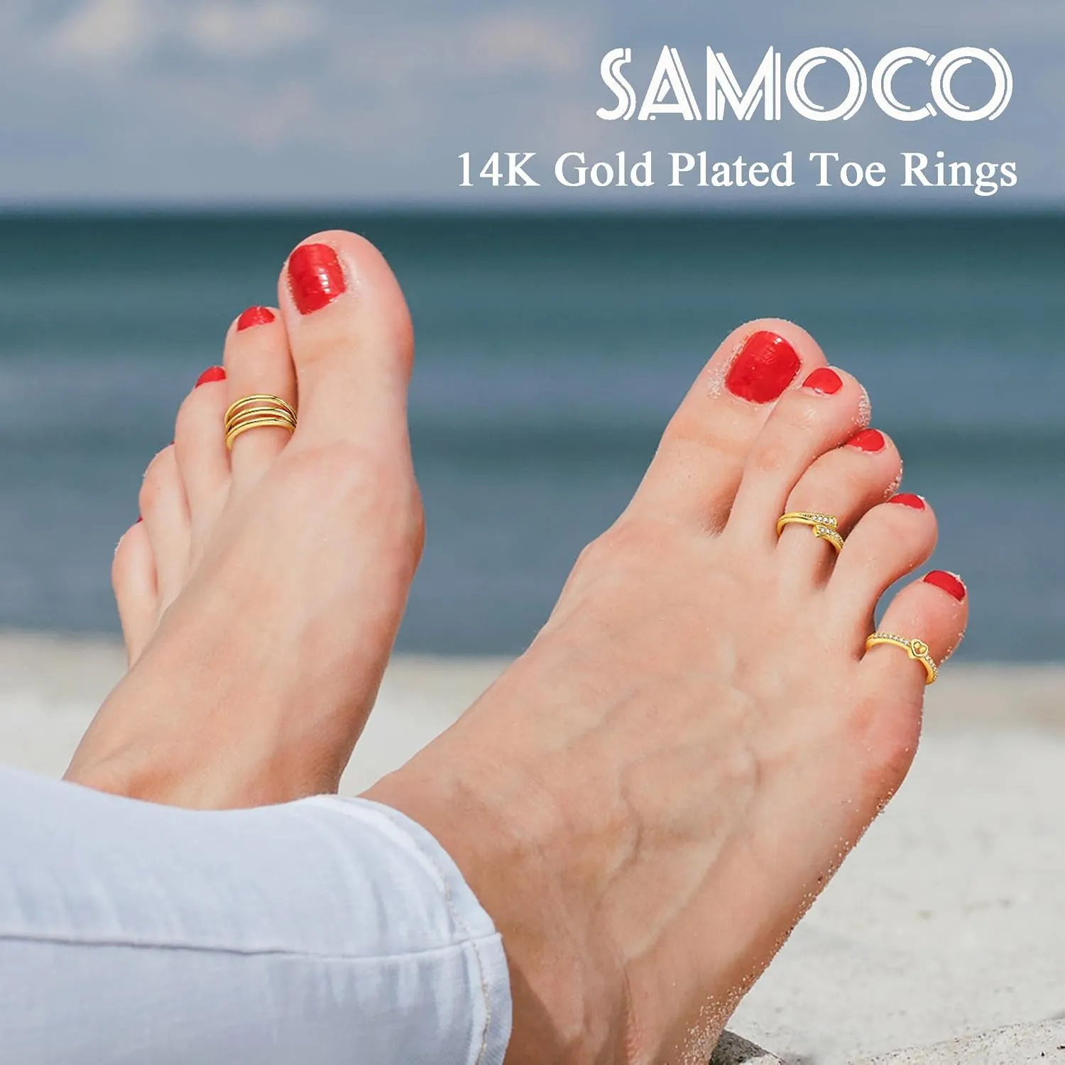8 Pcs Toe Rings for Women 14K Gold Silver Toe Ring Non Tarnish Simple Open Adjustable Band Toe Rings Set Beach Foot Jewelry for Summer
