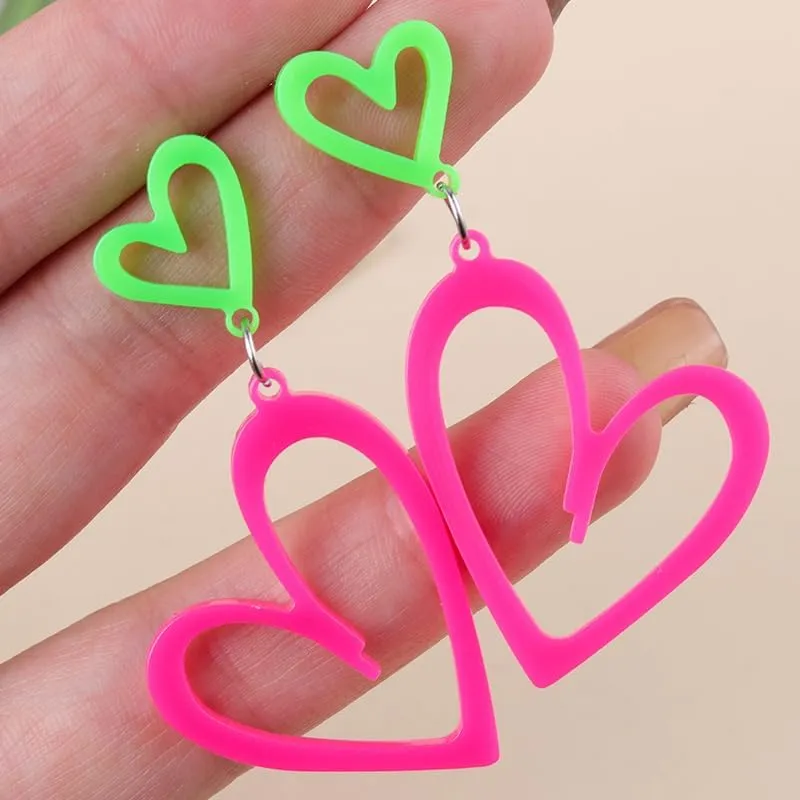 80s Neon Acrylic Earrings Lightning Earrings Neon Heart Earrings Colorful Retro Earrings Glow Party Neon Accessories for Women
