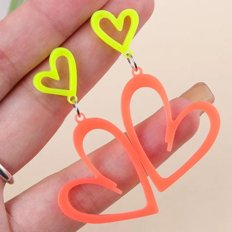 80s Neon Acrylic Earrings Lightning Earrings Neon Heart Earrings Colorful Retro Earrings Glow Party Neon Accessories for Women