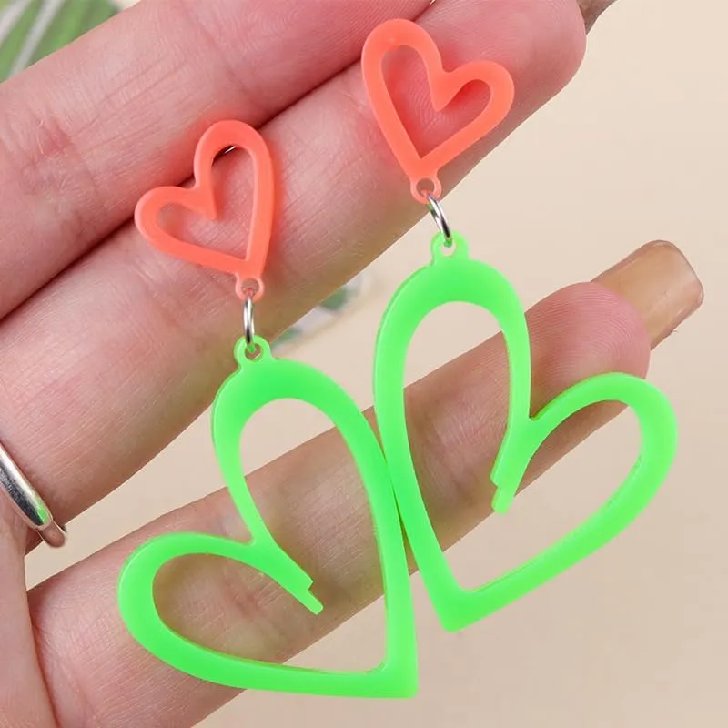 80s Neon Acrylic Earrings Lightning Earrings Neon Heart Earrings Colorful Retro Earrings Glow Party Neon Accessories for Women