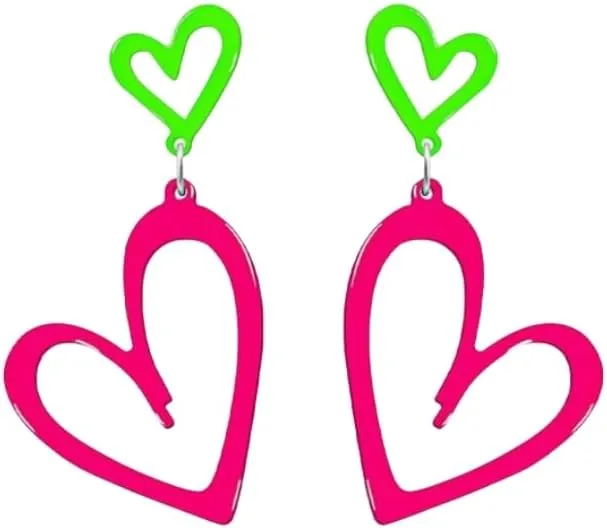 80s Neon Acrylic Earrings Lightning Earrings Neon Heart Earrings Colorful Retro Earrings Glow Party Neon Accessories for Women